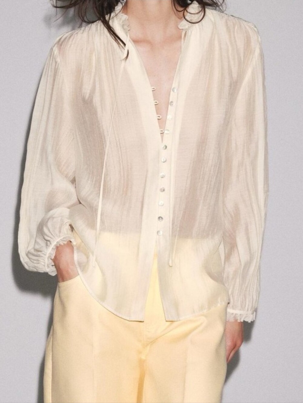 Sz XS Zara ZW COLLECTION FLOWY Ecru SHIRT New